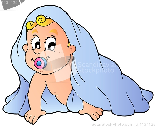 Image of Crawling baby in towel