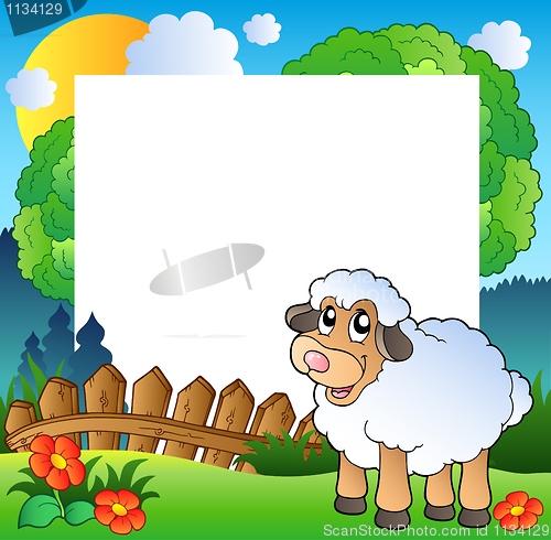 Image of Easter frame with sheep on meadow