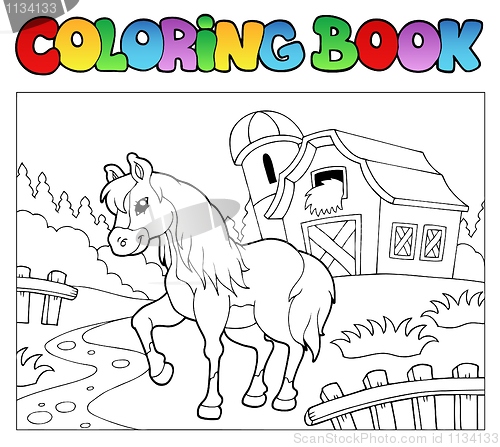 Image of Coloring book with farm and horse