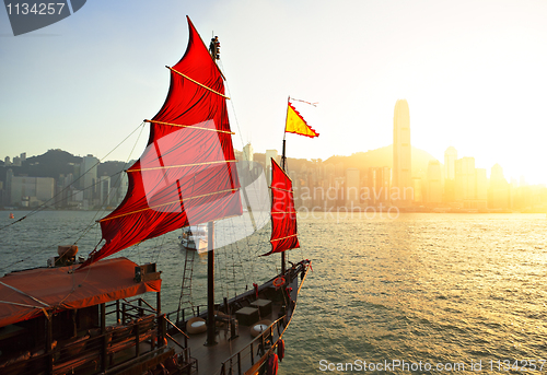 Image of sailboat in Hong Kong harbor