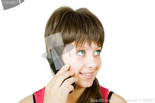 Image of smiling beautiful girl with phone