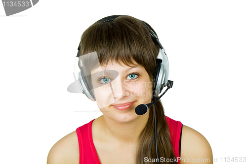 Image of smiling girl in headphones with microphone