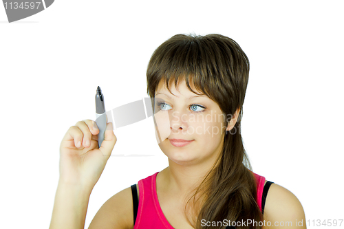 Image of blue-eyed girl with a marker