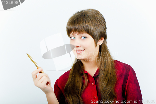 Image of a young attractive girl with a pointer