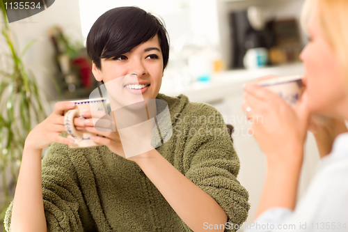 Image of Multi-ethnic Young Attractive Woman Socializing with Friend
