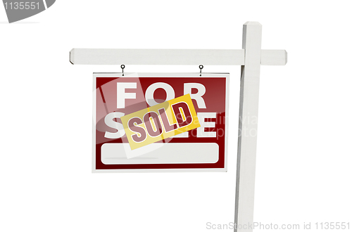 Image of Red Sold For Sale Real Estate Sign on White