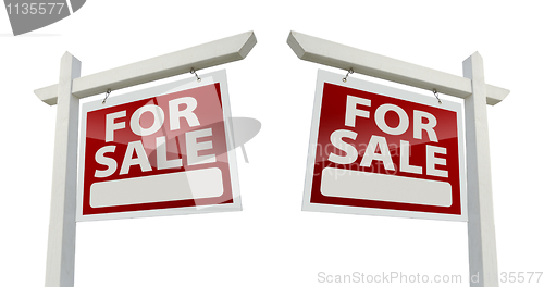 Image of Pair of For Sale Real Estate Signs on White