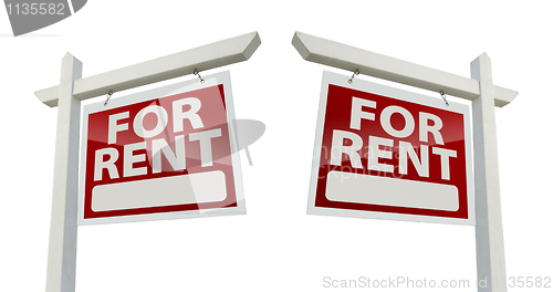 Image of Pair of For Rent Real Estate Signs on White