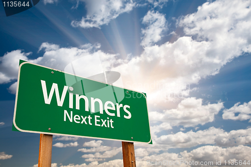 Image of Winners Green Road Sign and Clouds