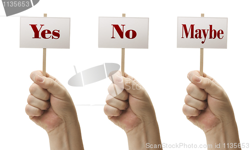 Image of Three Signs In Fists Saying Yes, No and Maybe