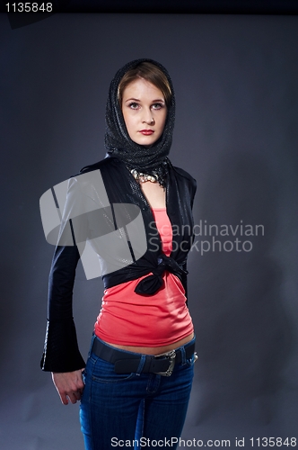 Image of Sexy slim woman with scarf
