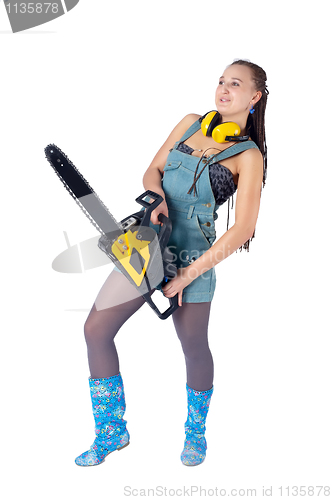 Image of Pretty girl with chainsaw