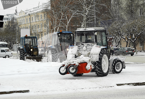 Image of Snowplow in the city street