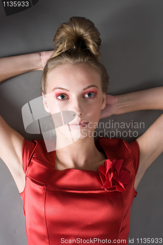 Image of Sexy slim woman in red dress