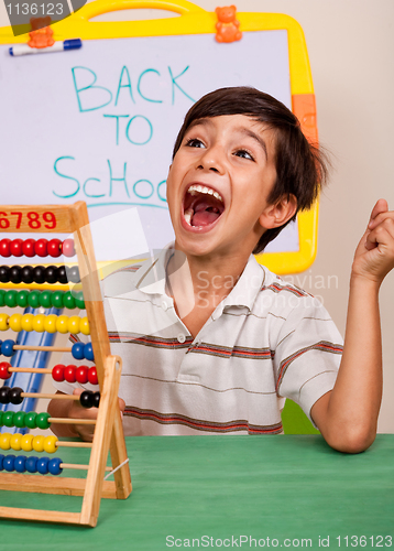 Image of Boy with abacus screaming loudly
