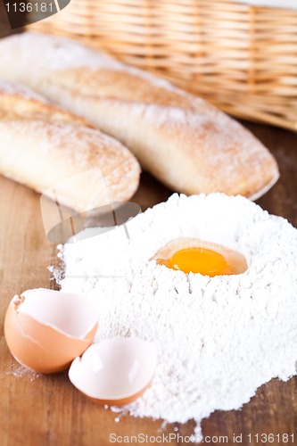 Image of bread, eggs and flour