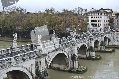 Image of famous Ponte Sant Angelo in Rome in autumn