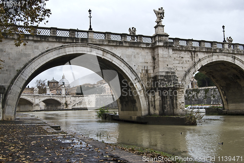 Image of famous Ponte Sant Angelo in Rome in autumn