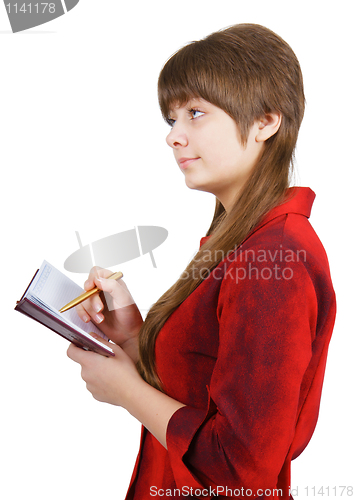 Image of attractive young woman with pen