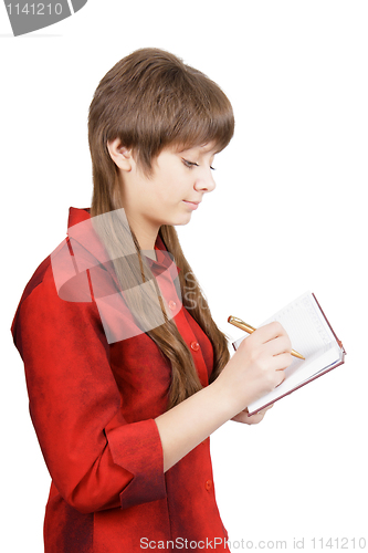 Image of attractive young woman with pen