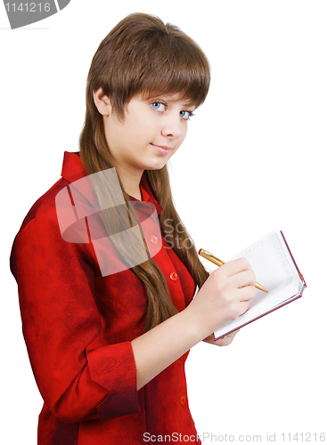 Image of young beautiful girl with a notebook