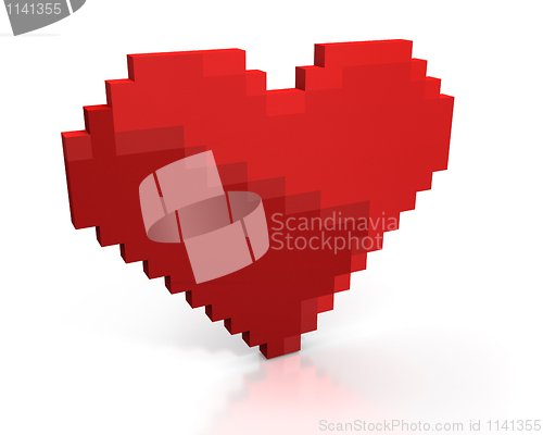 Image of Red heart made of cubic pixels