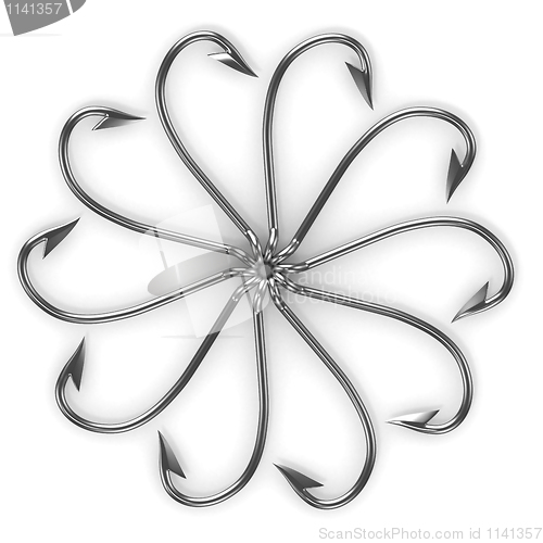 Image of Abstract flower made from fishing hooks