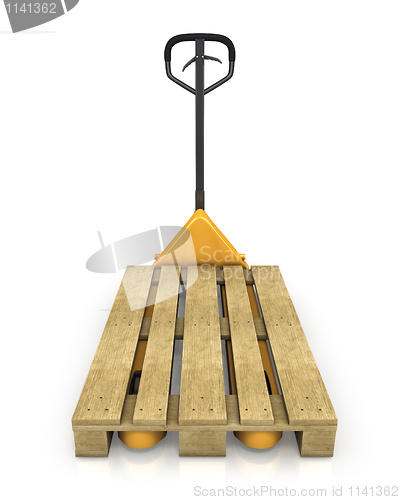 Image of Pallet truck with empty pallet in perspective,front view