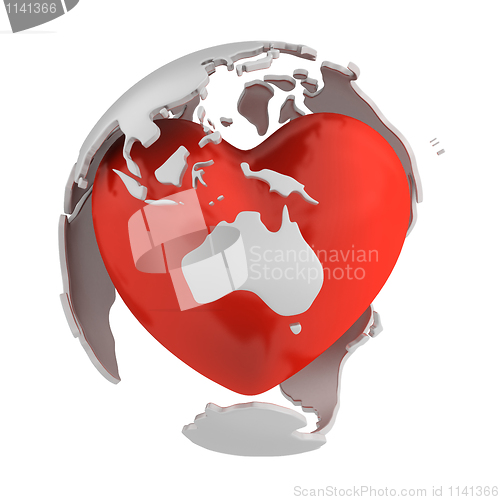 Image of Globe with heart, Australia part