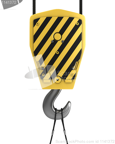 Image of Yellow crane hook, front view