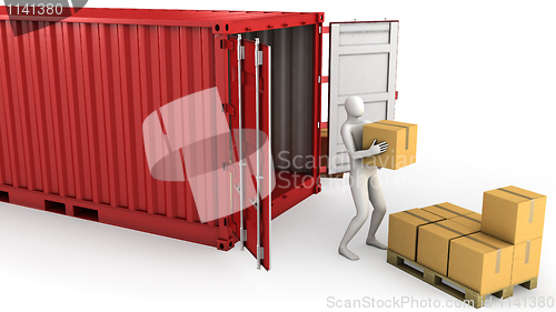 Image of Worker unloads container