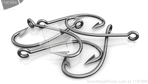 Image of Few steel fishing hooks isolated