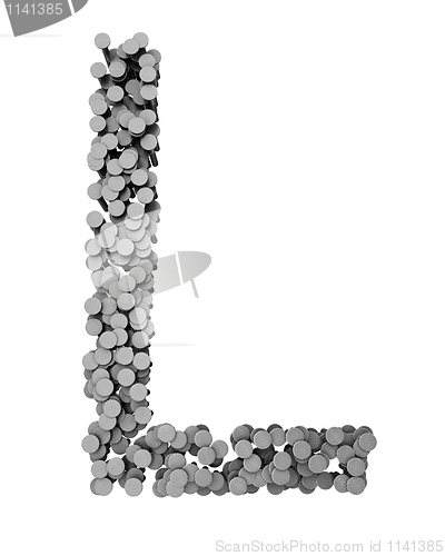 Image of Alphabet made from hammered nails, letter L