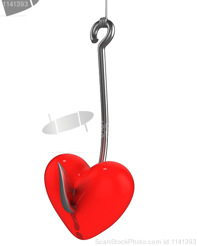 Image of Red heart on a fishing hook