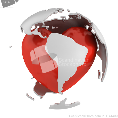 Image of Globe with heart, South America part