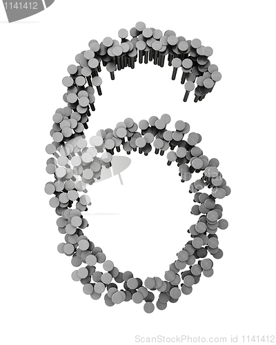 Image of Alphabet made from hammered nails isolated, number 6