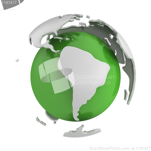 Image of Abstract green globe, South America part