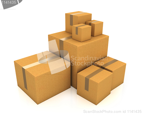 Image of Stack of different sized carton boxes
