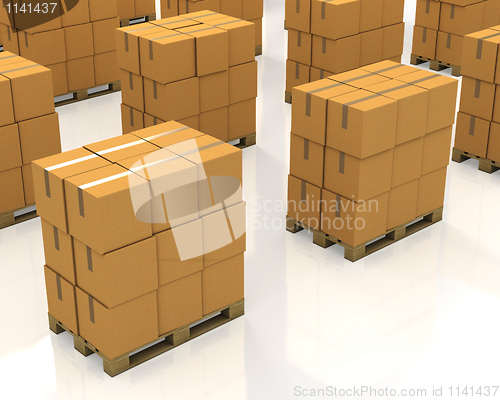 Image of A lot of stacks of carton boxes on a pallets