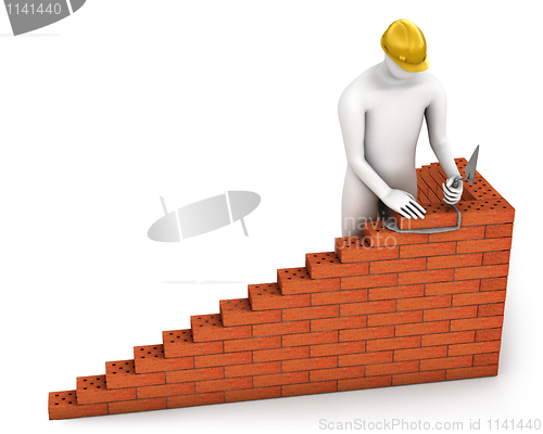 Image of Abstract builder places a brick