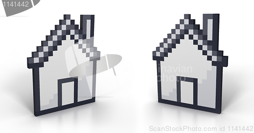 Image of Pixelated house in perspective from two different angles