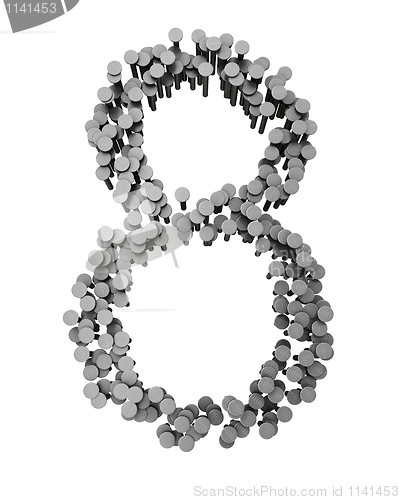 Image of Alphabet made from hammered nails isolated, number 8 