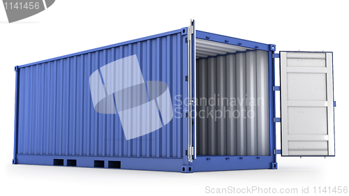 Image of Opened blue freight container