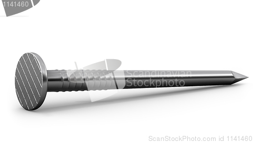 Image of Steel shiny nail in perspective isolated on white