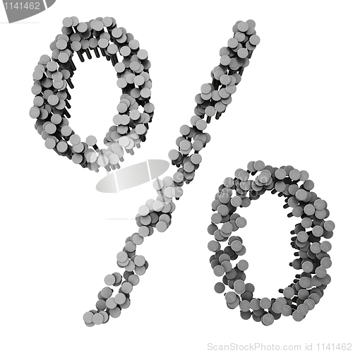 Image of Alphabet made from hammered nails isolated, percent symbol