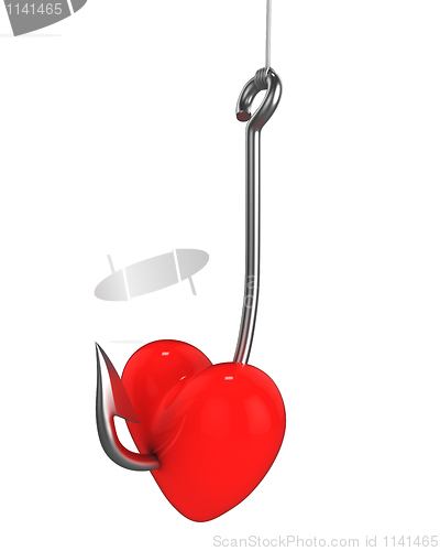 Image of Red heart on a fishing hook