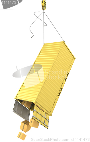 Image of Yellow container falling after accidentally detaching hooks