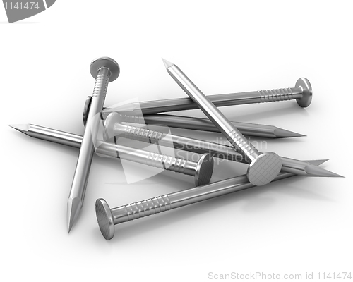 Image of Heap of steel shiny nails isolated on white