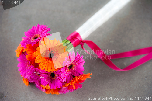 Image of coloured wedding bouquet soft focus