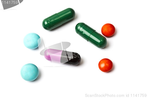 Image of Colorful pills isolated on white 